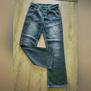 Men's Black Brand Denim Whiskered Blue Jeans Size 32/34 NWOT